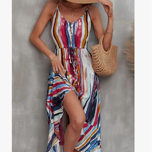 Colorful Summer Paint Stroke Artsy Sun Dress NWOT Midi - Picture 7 of 7